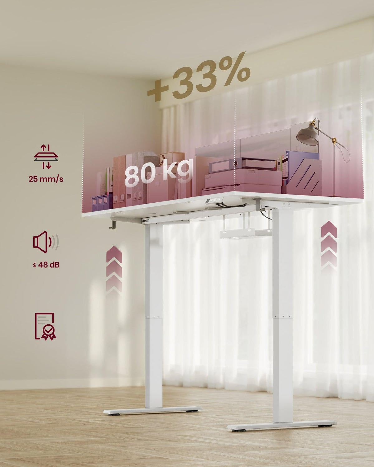 VASAGLE električni stol podesive visine s USB-C priključkom, 160x80 cm, bijela