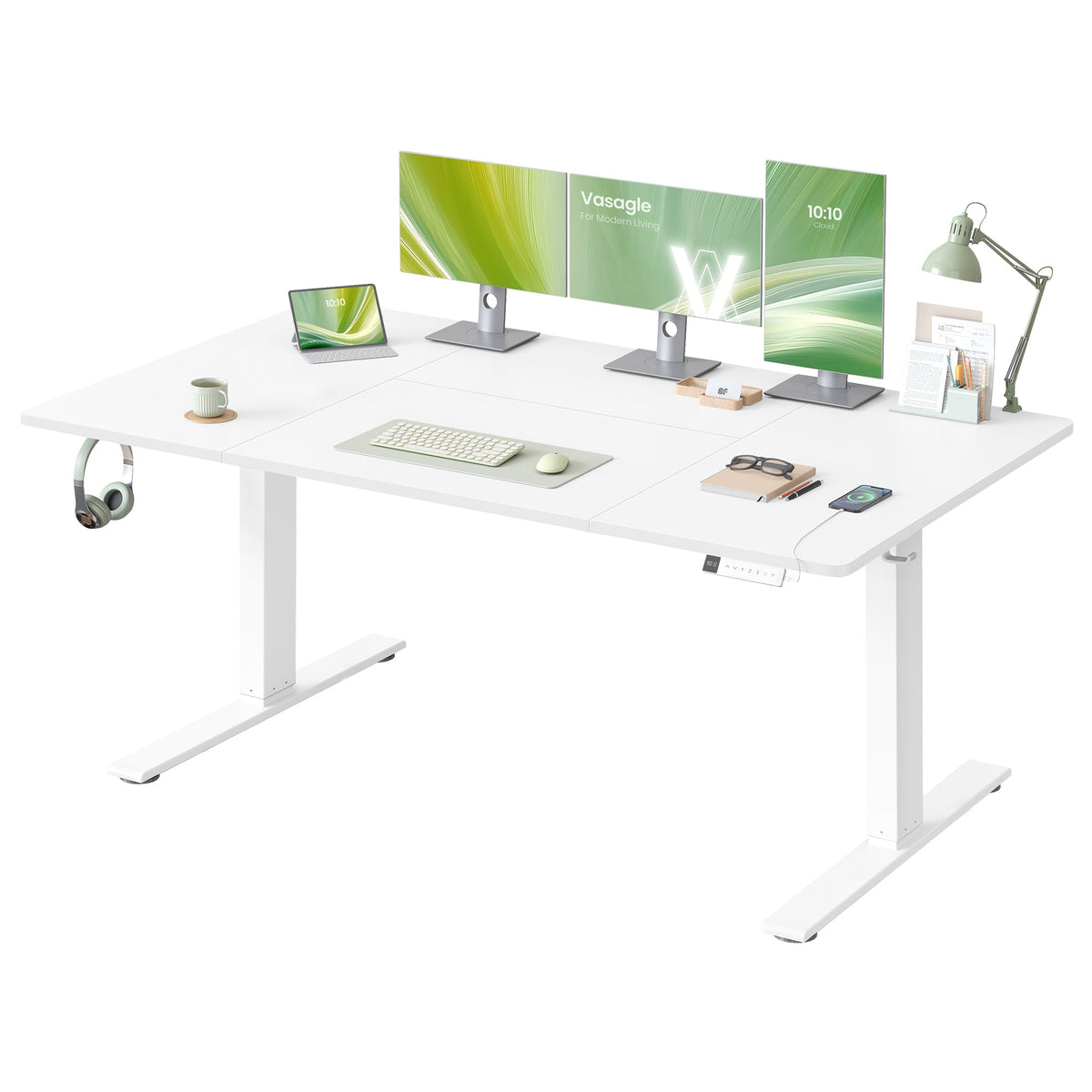 VASAGLE električni stol podesive visine s USB-C priključkom, 160x80 cm, bijela