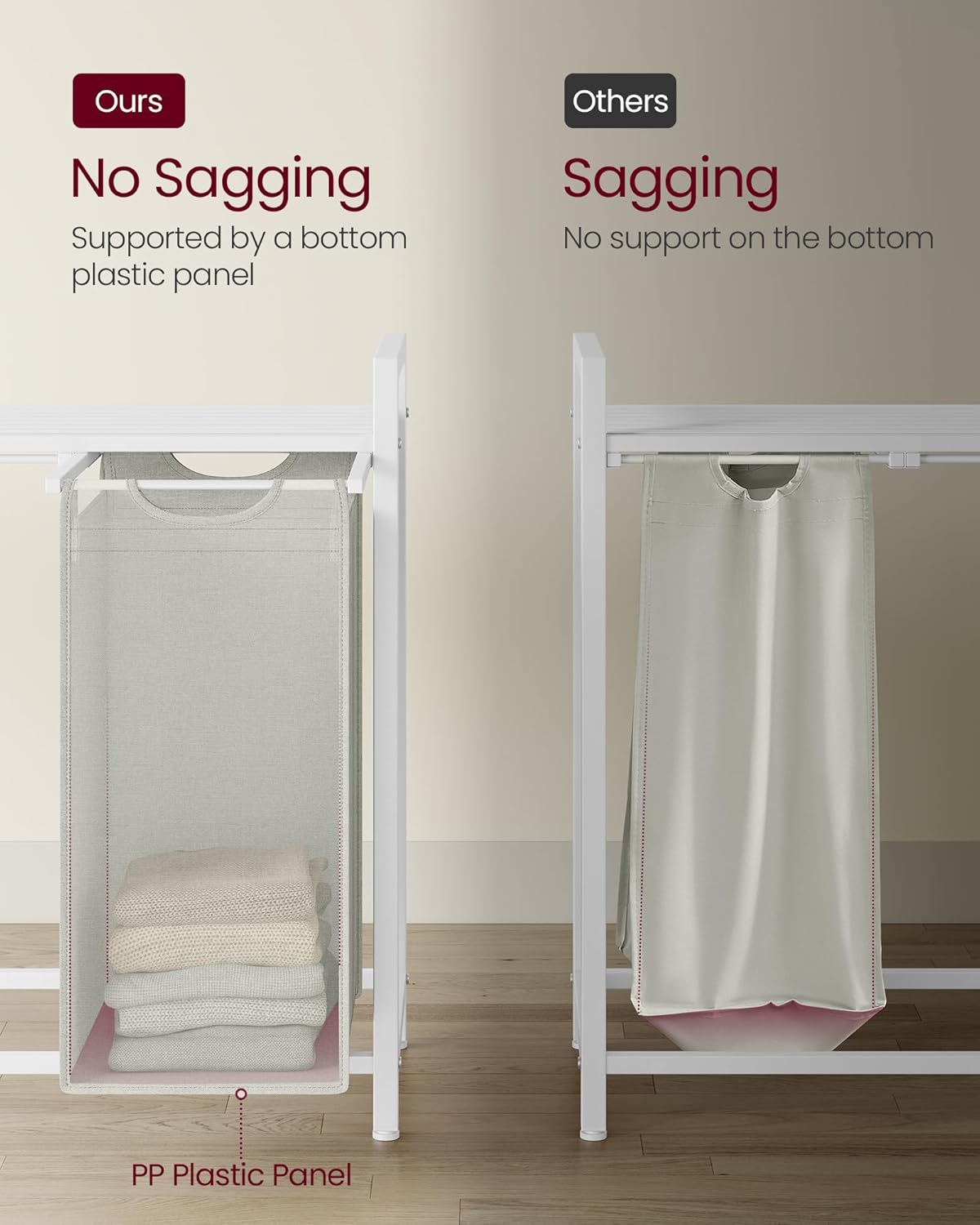 VASAGLE košara za rublje s 4 odjeljka 4 × 40 L, 116 × 33 × 72 cm, krem-bijela i mat bijela