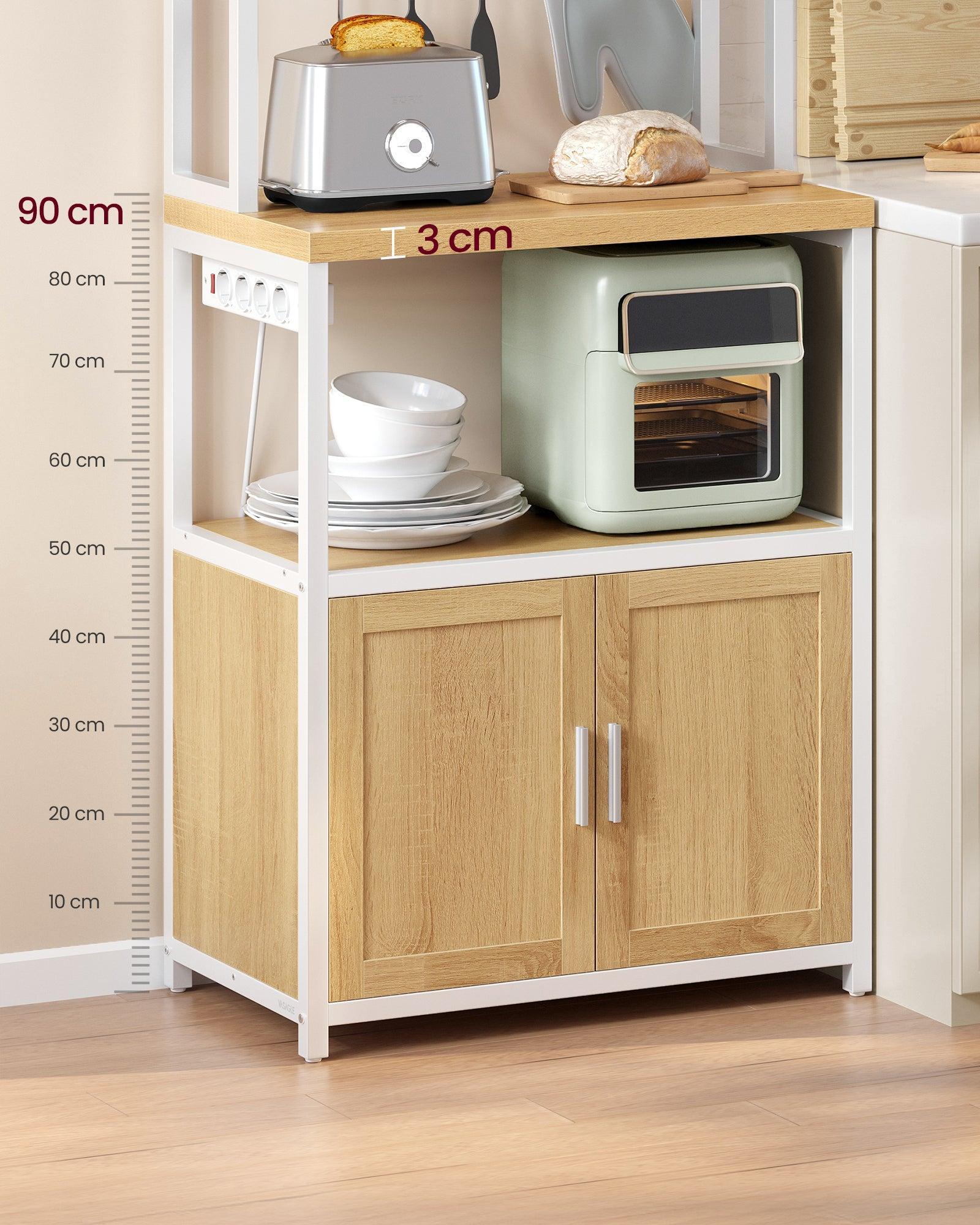 VASAGLE kuhinjska polica s ugrađenom utičnicom 40×60×170 cm, hrast-bijela