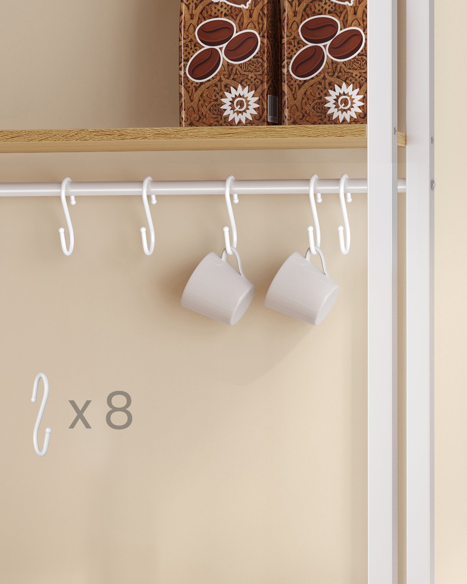 VASAGLE kuhinjska polica s ugrađenom utičnicom 40×60×170 cm, hrast-bijela