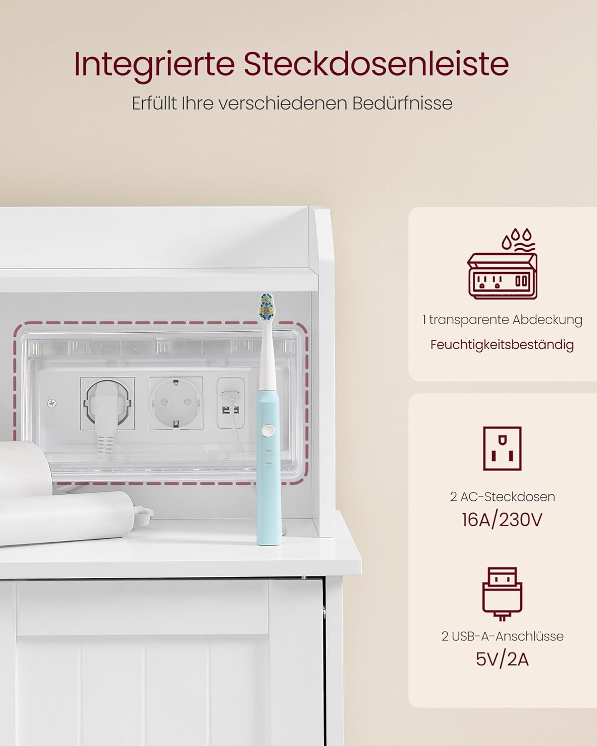 VASAGLE kupaonski ormarić, 30 x 60 x 100 cm, oblačno bijela