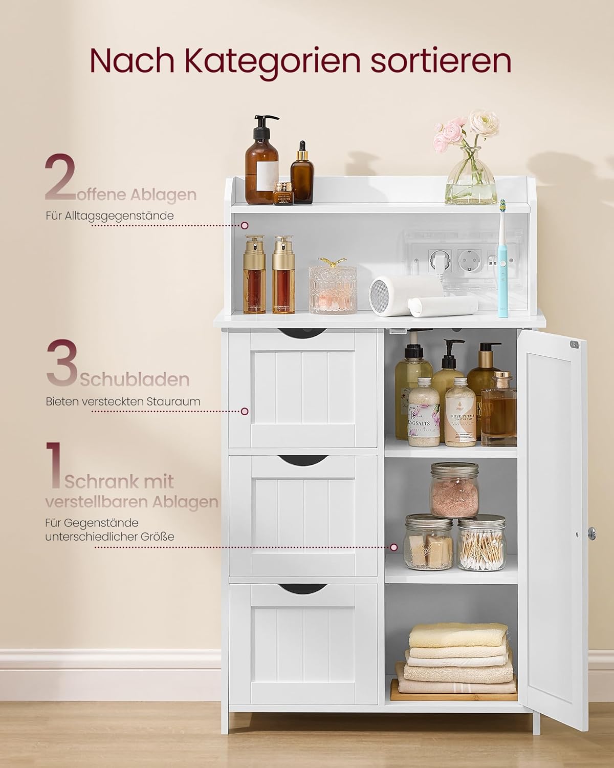 VASAGLE kupaonski ormarić, 30 x 60 x 100 cm, oblačno bijela