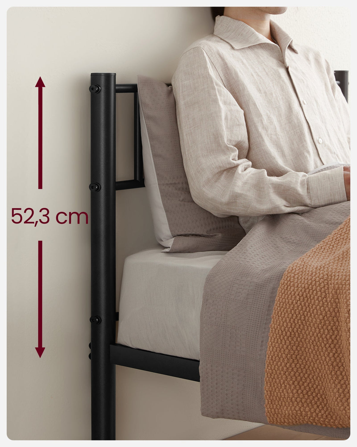 VASAGLE metalni krevet za jednu osobu za gostinjsku sobu, 90 x 200 cm, crna