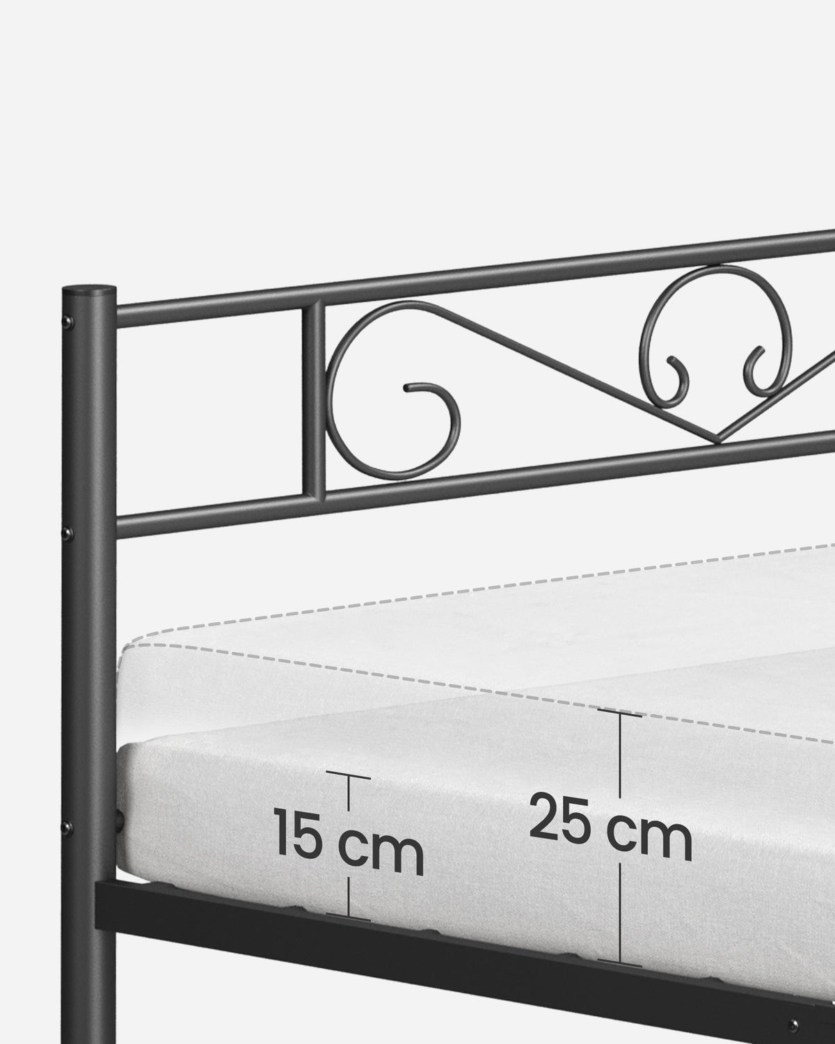 VASAGLE metalni krevet za jednu osobu za gostinjsku sobu, 90 x 200 cm, crna