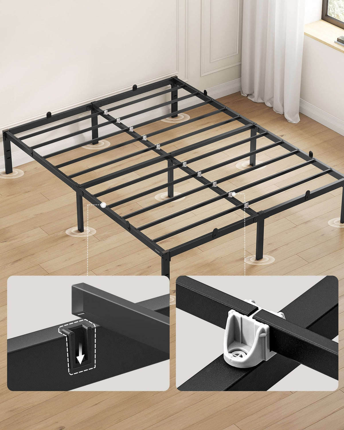 VASAGLE metalni okvir bračnog kreveta s prostorom za pohranu ispod kreveta, 140 x 200 cm, crna