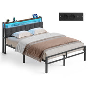 VASAGLE okvir kreveta 140 x 190 cm s 2 ladice, LED rasvjetom, punjačkom stanicom