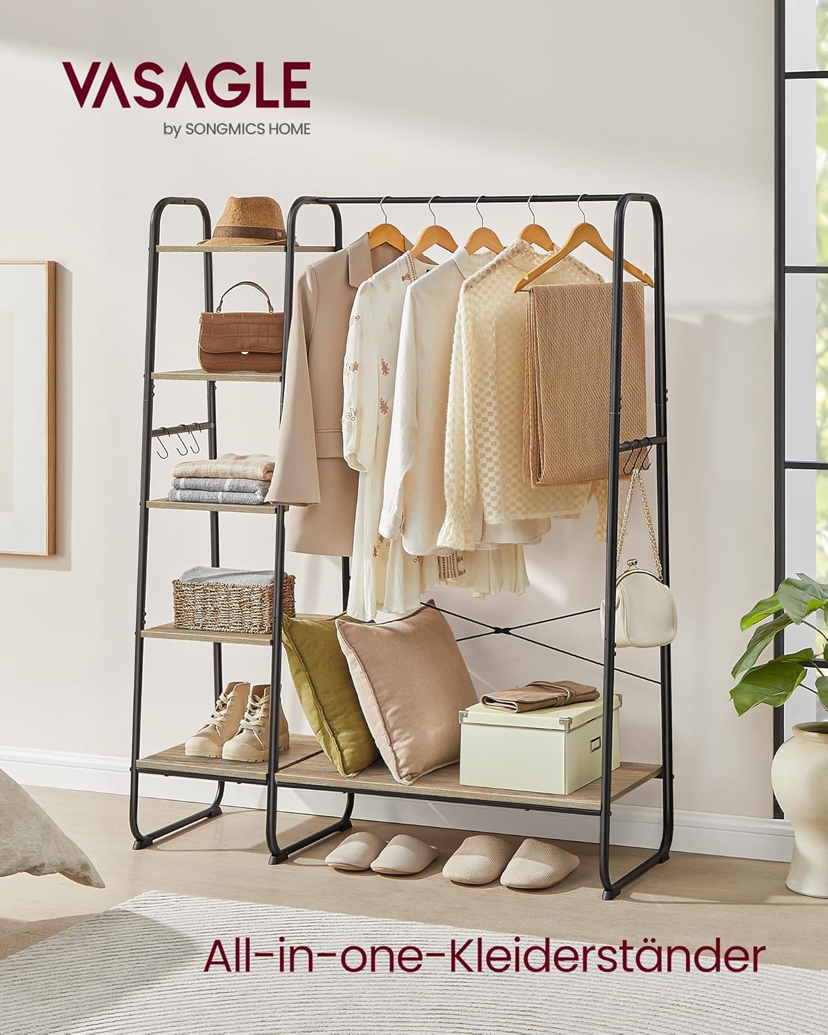 VASAGLE stalak za odjeću, 45 × 120 × 160 cm, tirkizno smeđa-crna