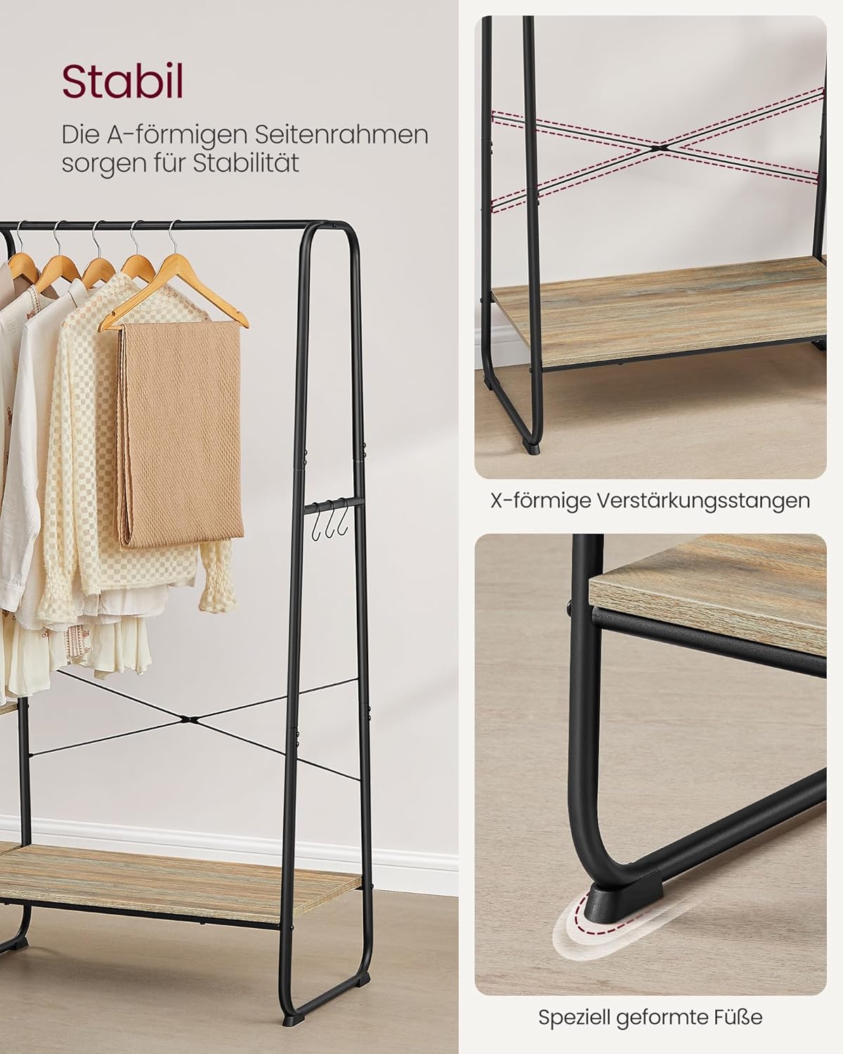 VASAGLE stalak za odjeću, 45 × 120 × 160 cm, tirkizno smeđa-crna