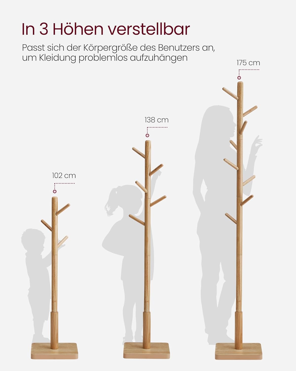 VASAGLE stalak za odjeću, drveni nosač za odjeću 175 cm, prirodna bež boja