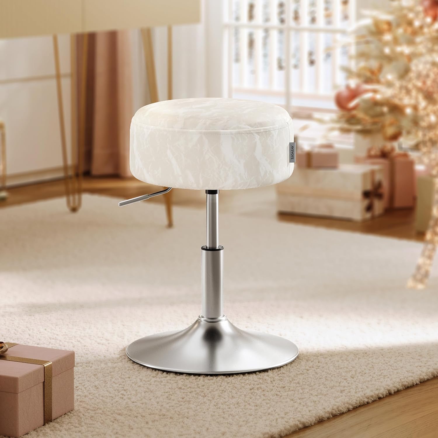 VASAGLE stolica za šminkanje, barska stolica, podesiva visina, okretna za 360°, krem-bijela