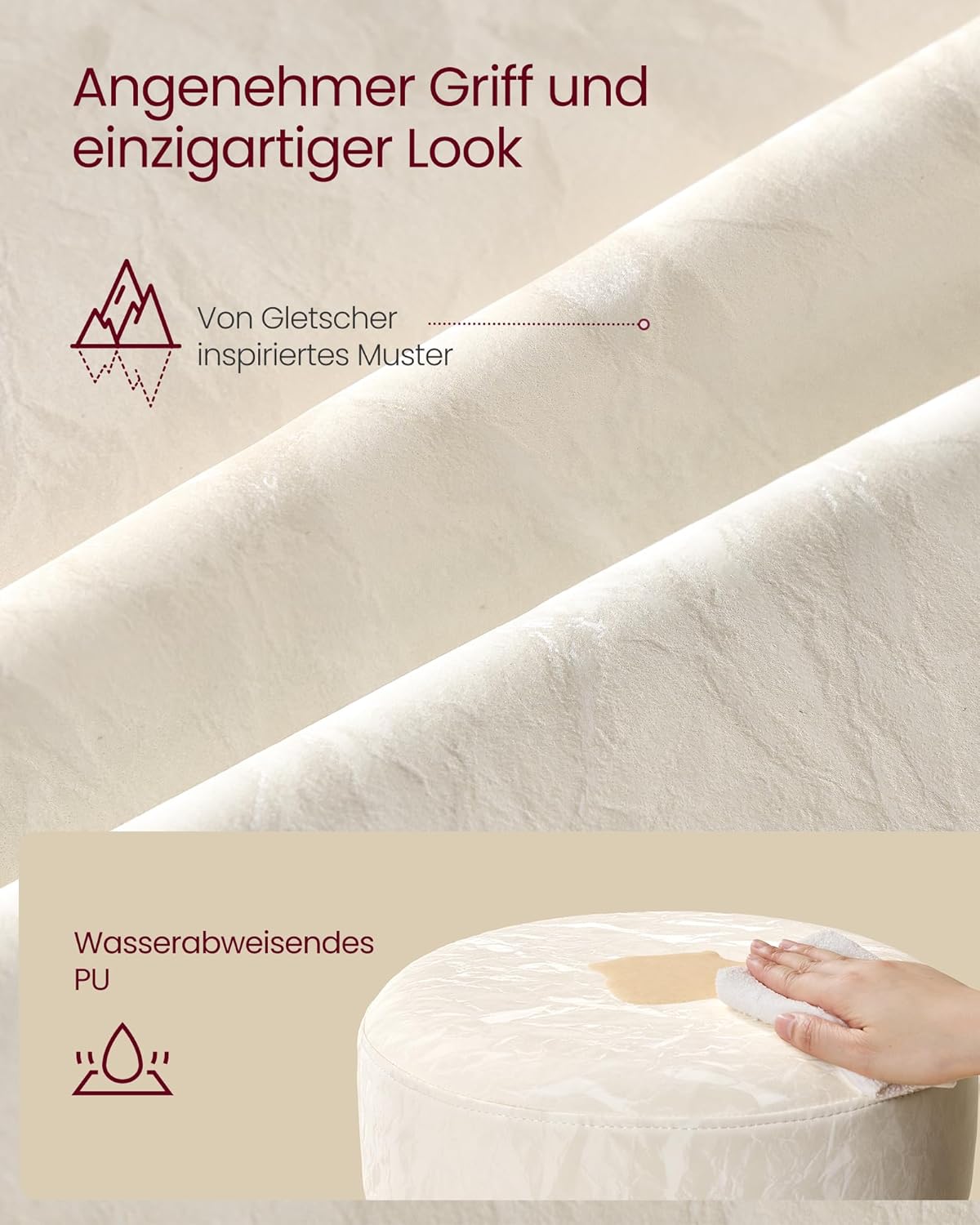 VASAGLE stolica za šminkanje, barska stolica, podesiva visina, okretna za 360°, krem-bijela