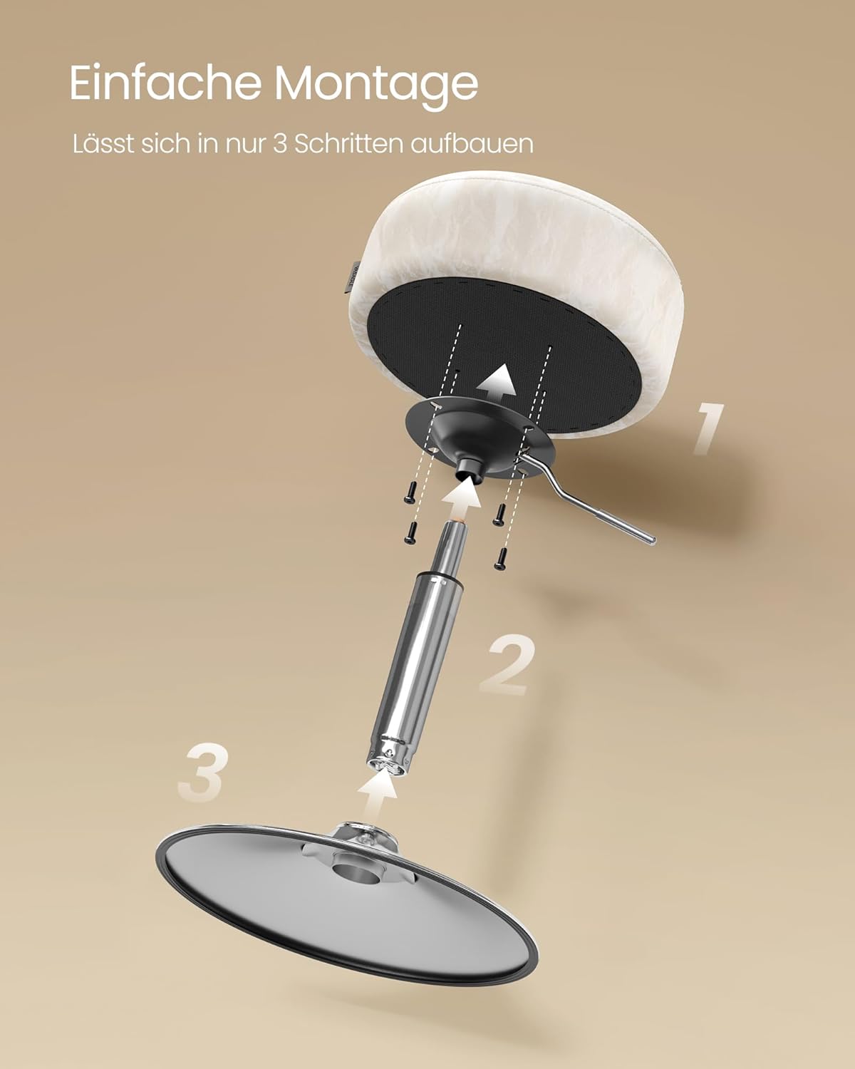 VASAGLE stolica za šminkanje, barska stolica, podesiva visina, okretna za 360°, krem-bijela