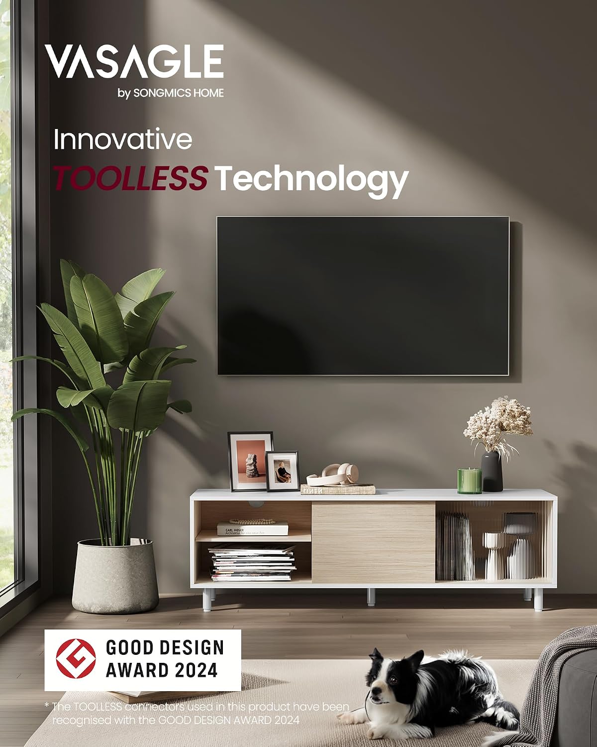 VASAGLE TV stalak s montažom bez alata (za TV do 60"), 140 x 39 x 45 cm, bijela