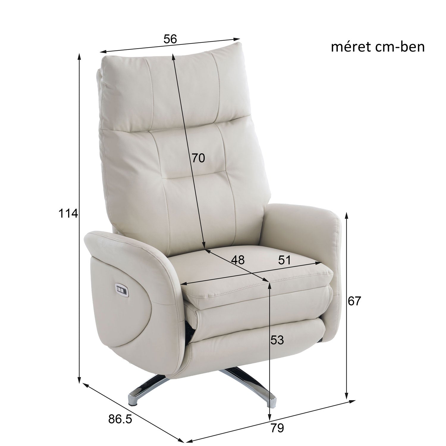 VASHOME električna fotelja za opuštanje s podesivim naslonom, osloncem za noge i USB priključkom, bež