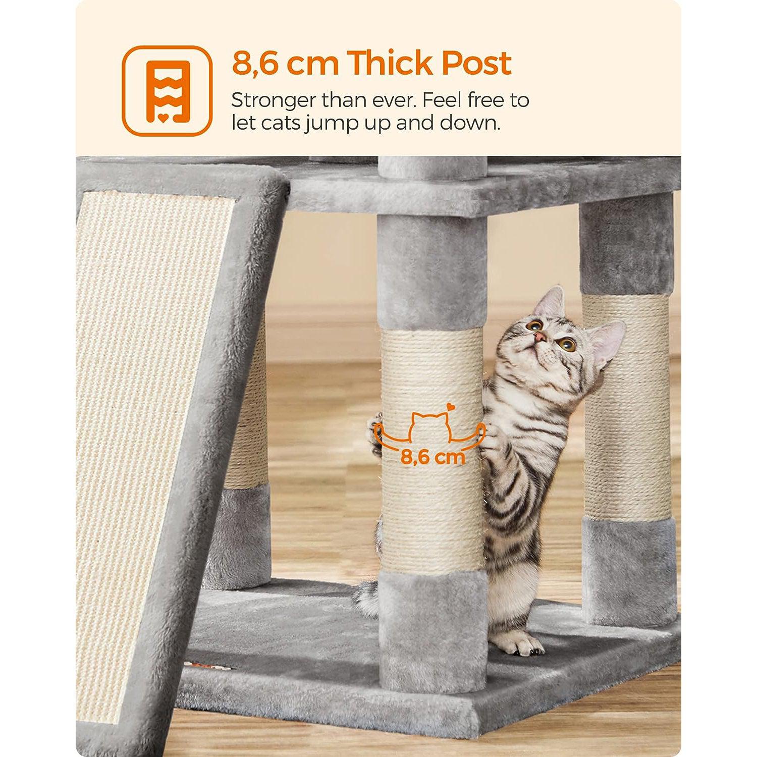 Velika grebalica za mace visine 172 cm, s 2 kućice, svijetlo sive i bež boje | FEANDREA | FEANDREA-vitahome.hr