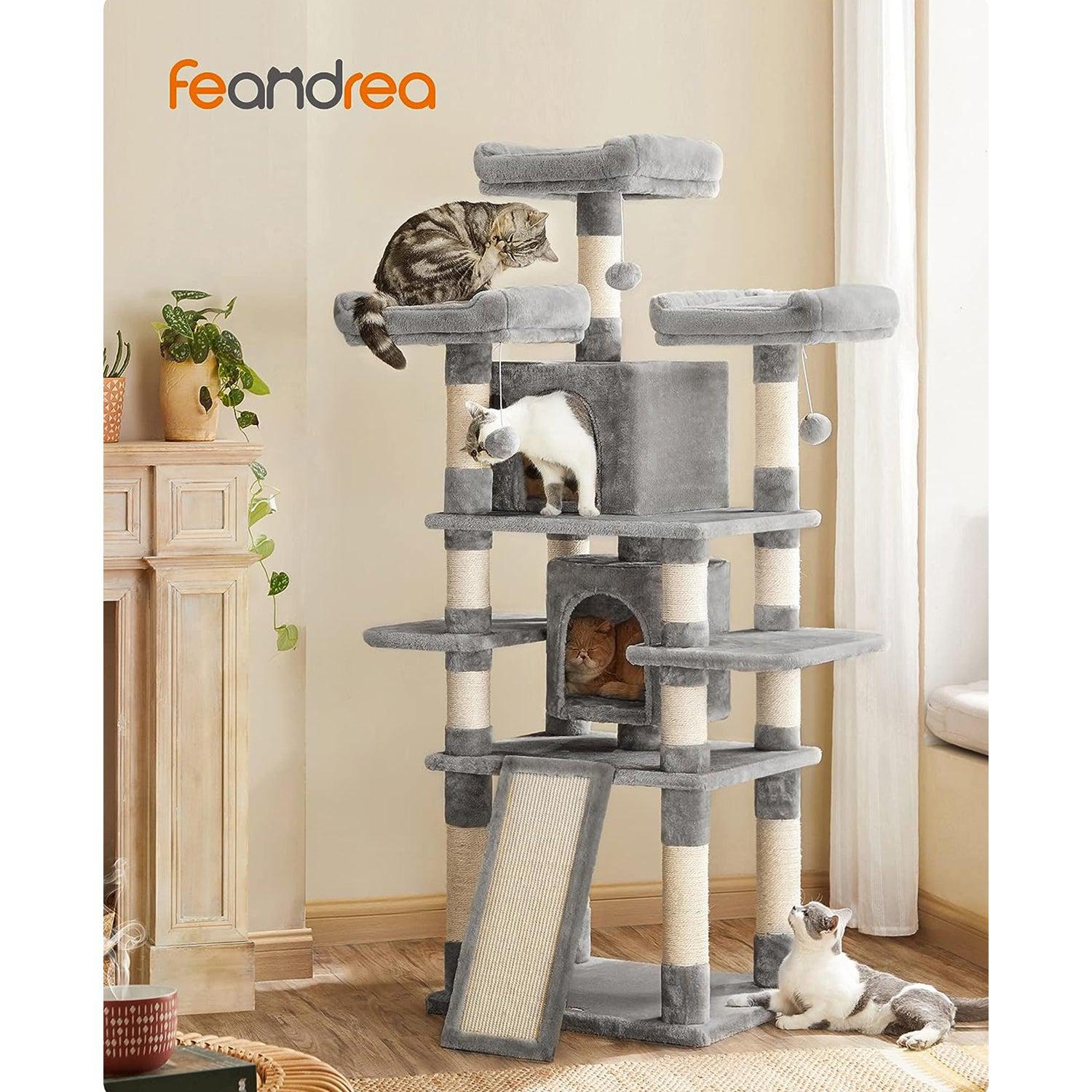 Velika grebalica za mace visine 172 cm, s 2 kućice, svijetlo sive i bež boje | FEANDREA | FEANDREA-vitahome.hr