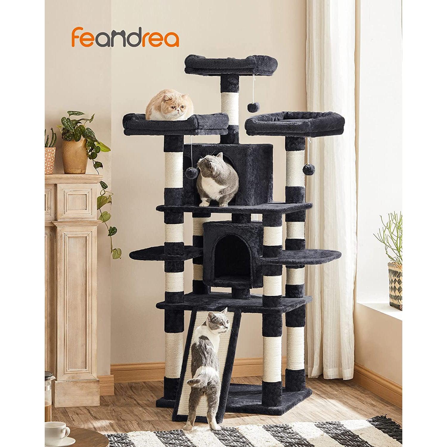 Velika grebalica za mace visine 172 cm, s 2 kućice, tamno sive i bež boje | FEANDREA | FEANDREA-vitahome.hr