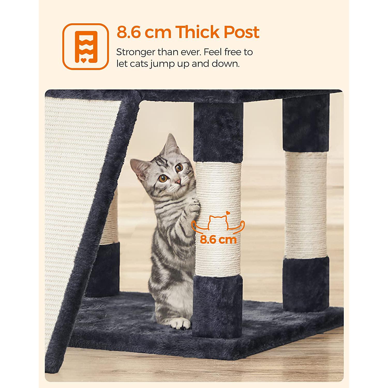 Velika grebalica za mace visine 172 cm, s 2 kućice, tamno sive i bež boje | FEANDREA | FEANDREA-vitahome.hr