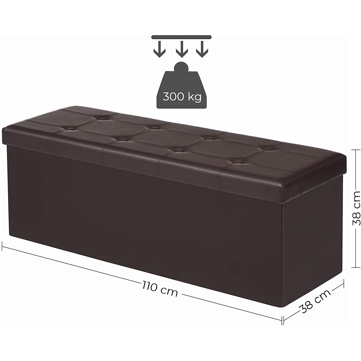 Velika klupa za odlaganje, maks. nosivost 300 kg, smeđa 110 x 38 x 38 cm | SONGMICS-vitahome.hr