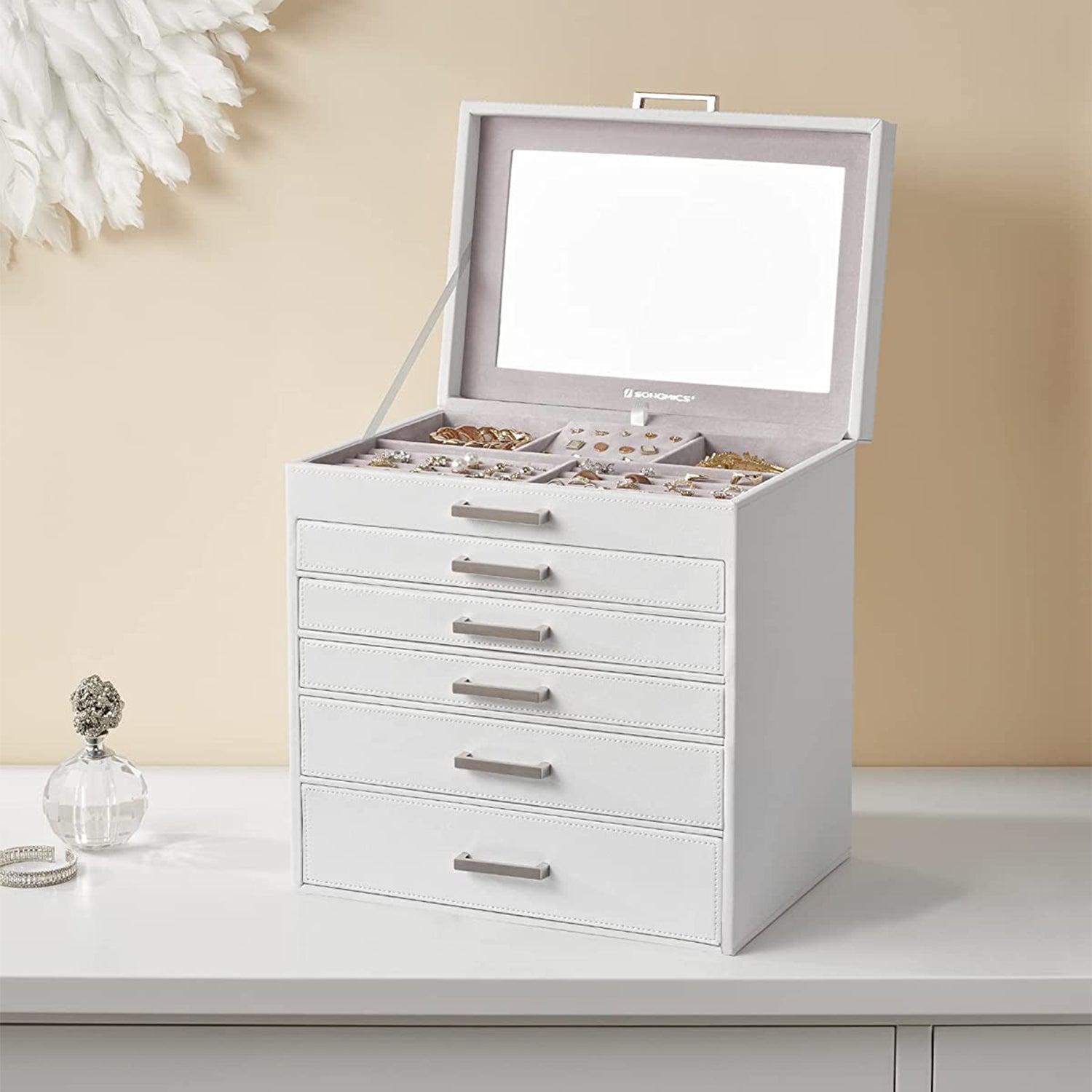Velika kutija za nakit, organizator za nakit na 6 razina i 5 ladica, bijela | SONGMICS-vitahome.hr