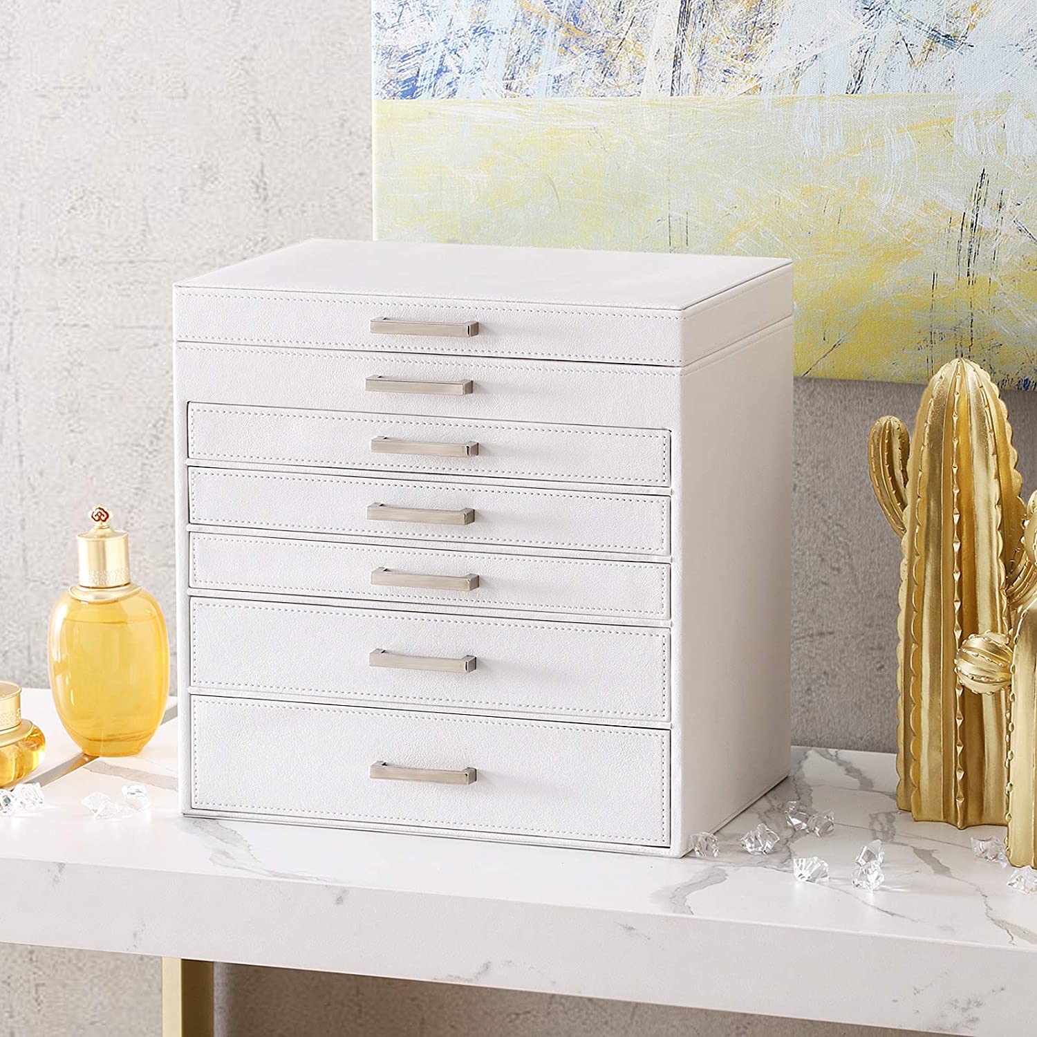 Velika kutija za nakit, organizator za nakit na 6 razina i 5 ladica, bijela | SONGMICS-vitahome.hr