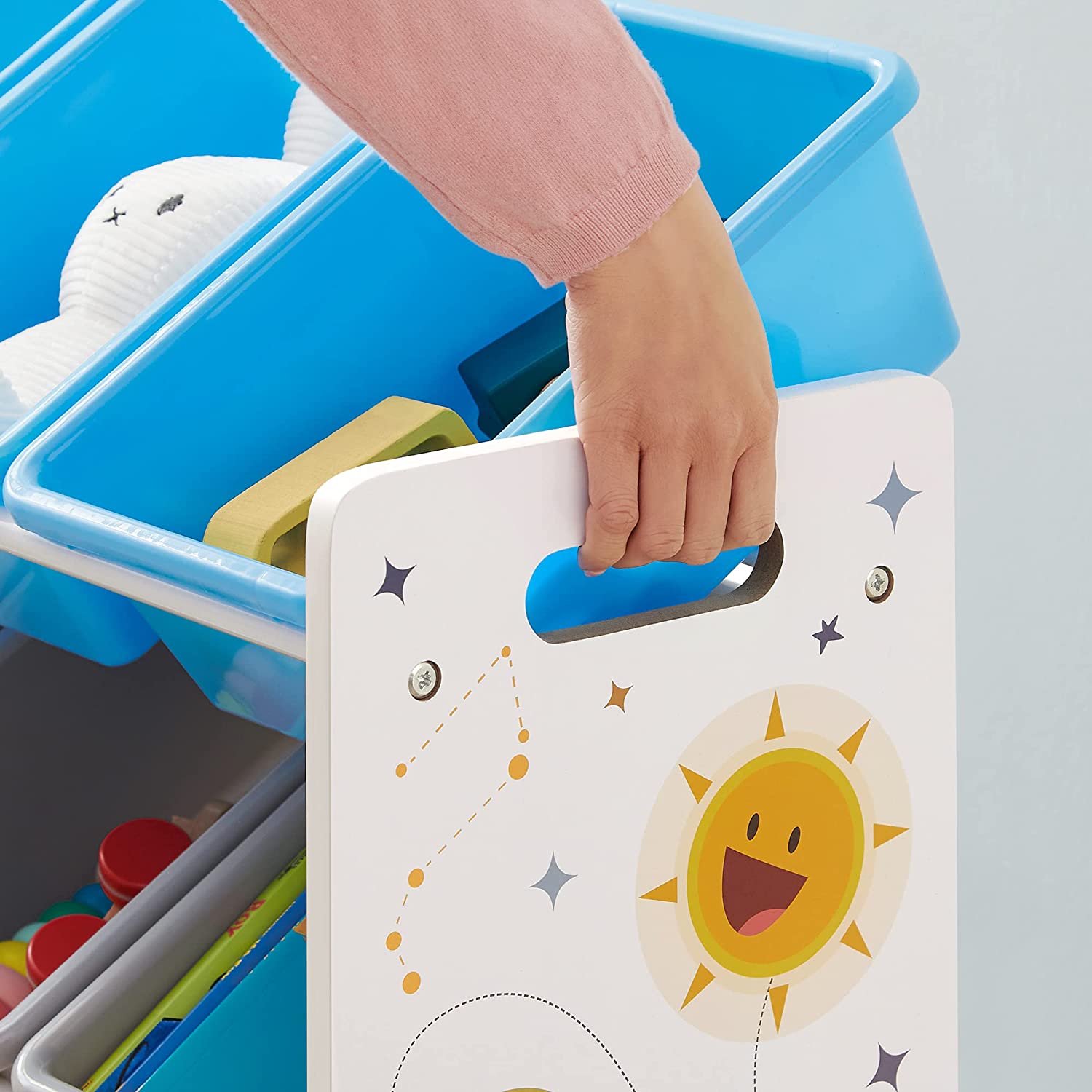 Veliko spremište za igračke, organizator za igračke sa 16 plastičnih spremnika koji se mogu ukloniti u bijeloj, plavoj i sivoj boji | SONGMICS-vitahome.hr