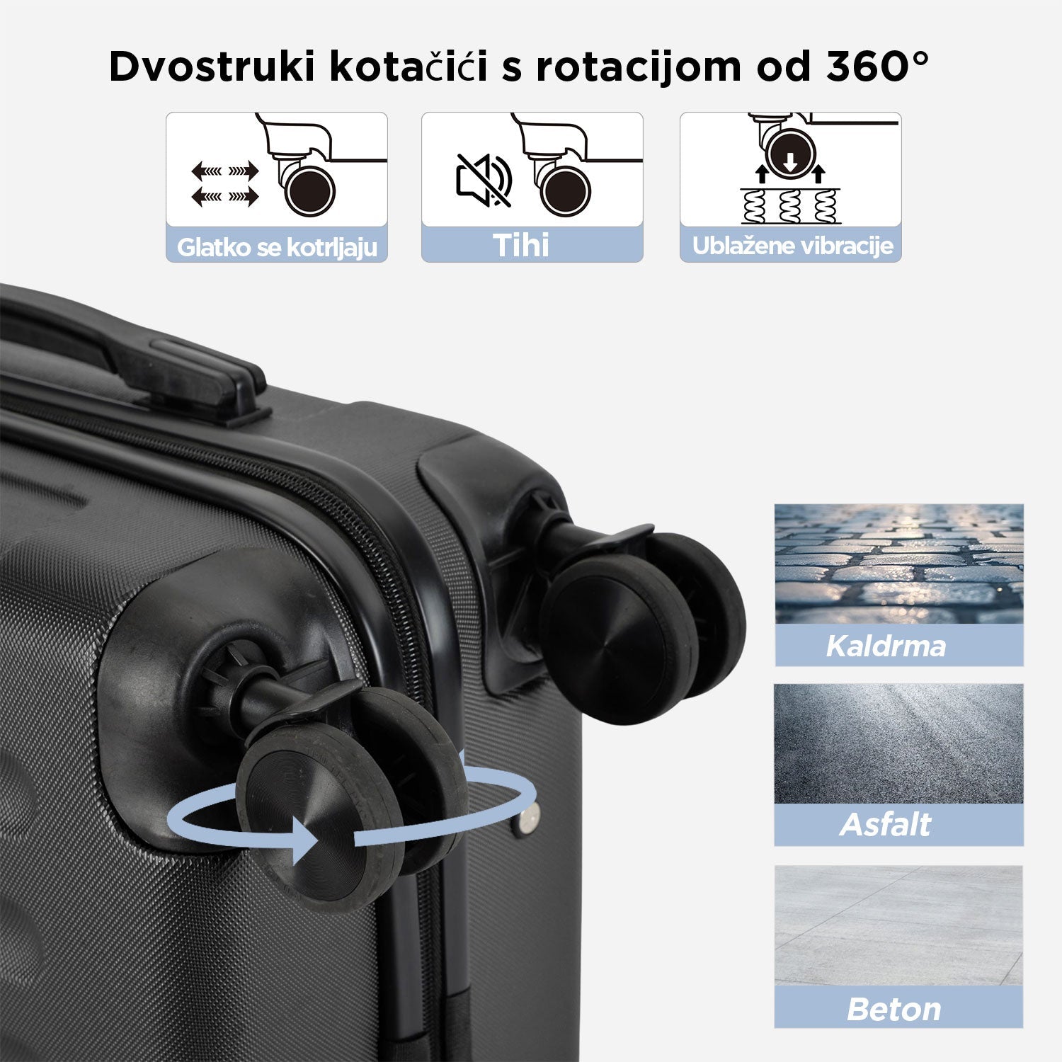 VERTICAL kabinski kofer na 4 kotača s bravom, 55x39x20cm, crni | BONTOUR-vitahome.hr