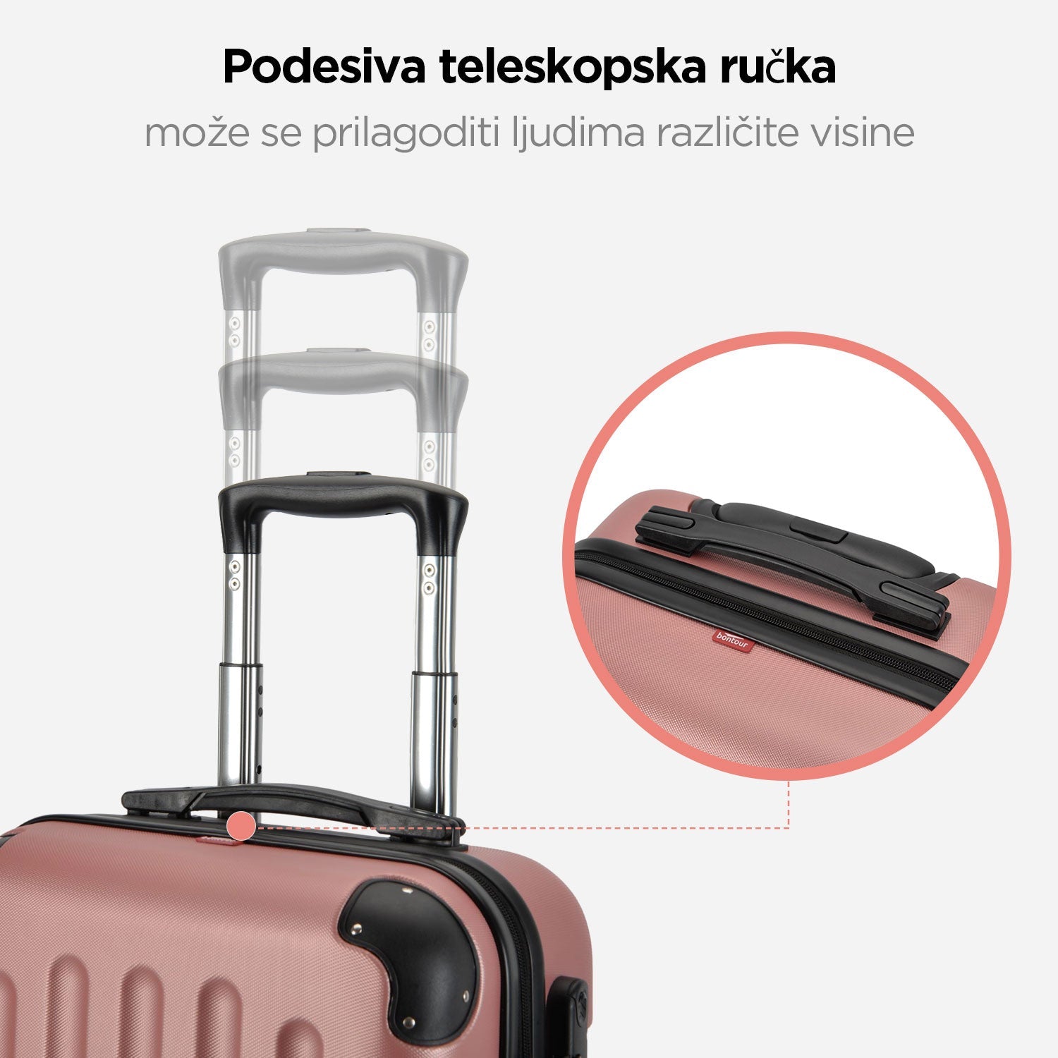 VERTICAL set od 3 kofera na 4 kotača s bravom, ružičasto zlato | BONTOUR-vitahome.hr