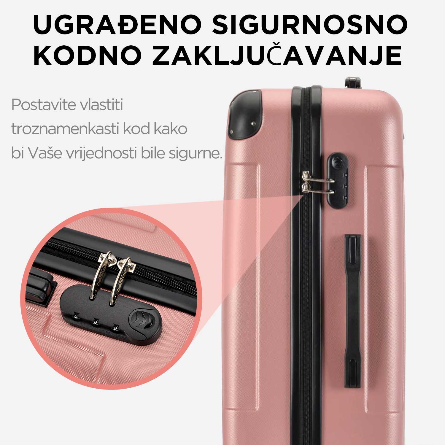 VERTICAL set od 3 kofera na 4 kotača s bravom, ružičasto zlato | BONTOUR-vitahome.hr