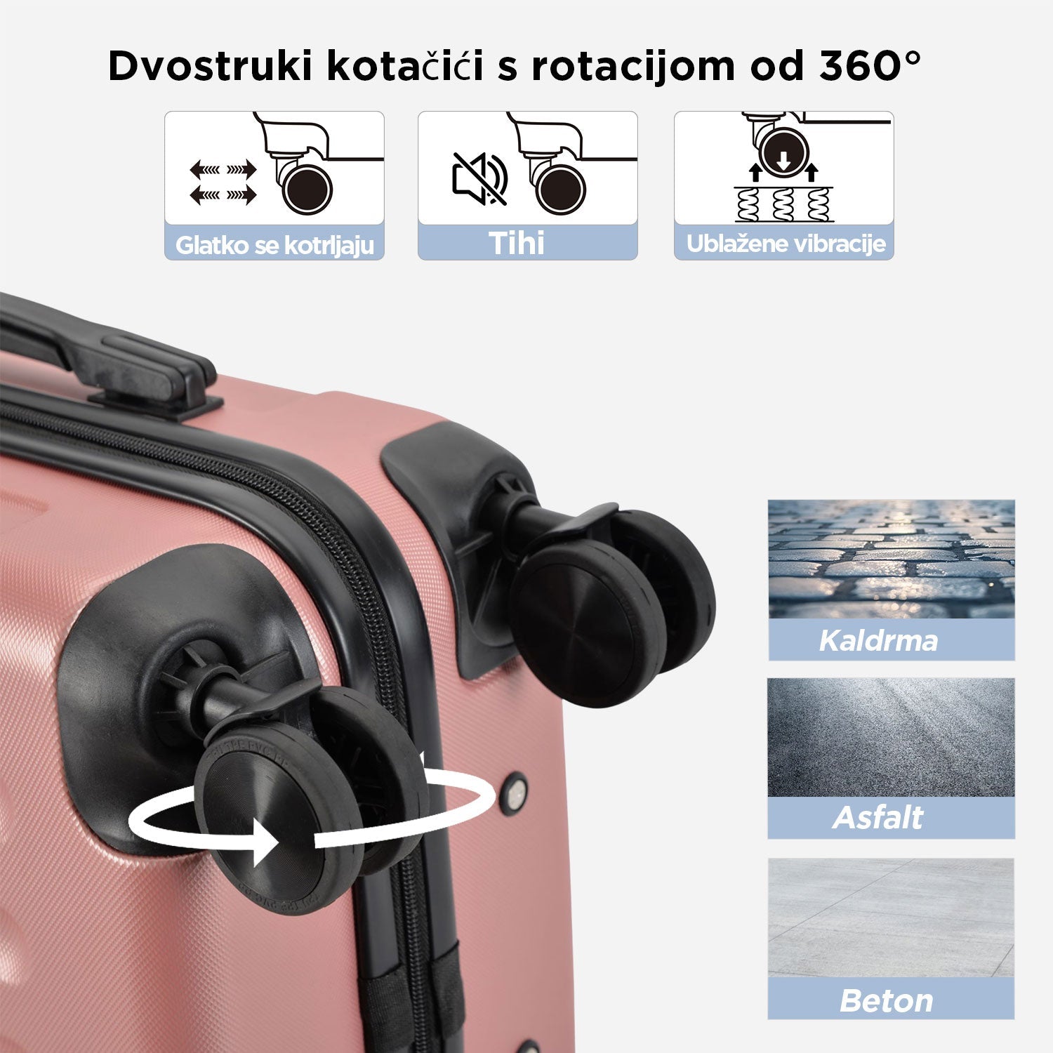 VERTICAL set od 3 kofera na 4 kotača s bravom, ružičasto zlato | BONTOUR-vitahome.hr