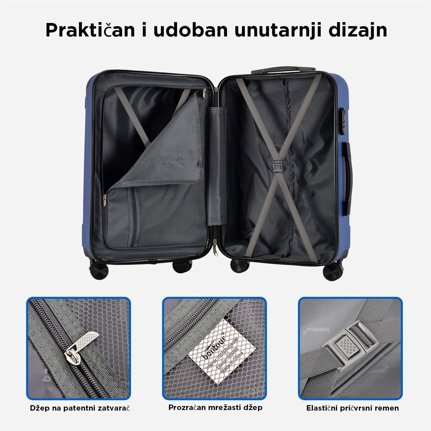 VERTICAL set od 3 kofera na 4 kotača s bravom, tamno plavi | BONTOUR-vitahome.hr