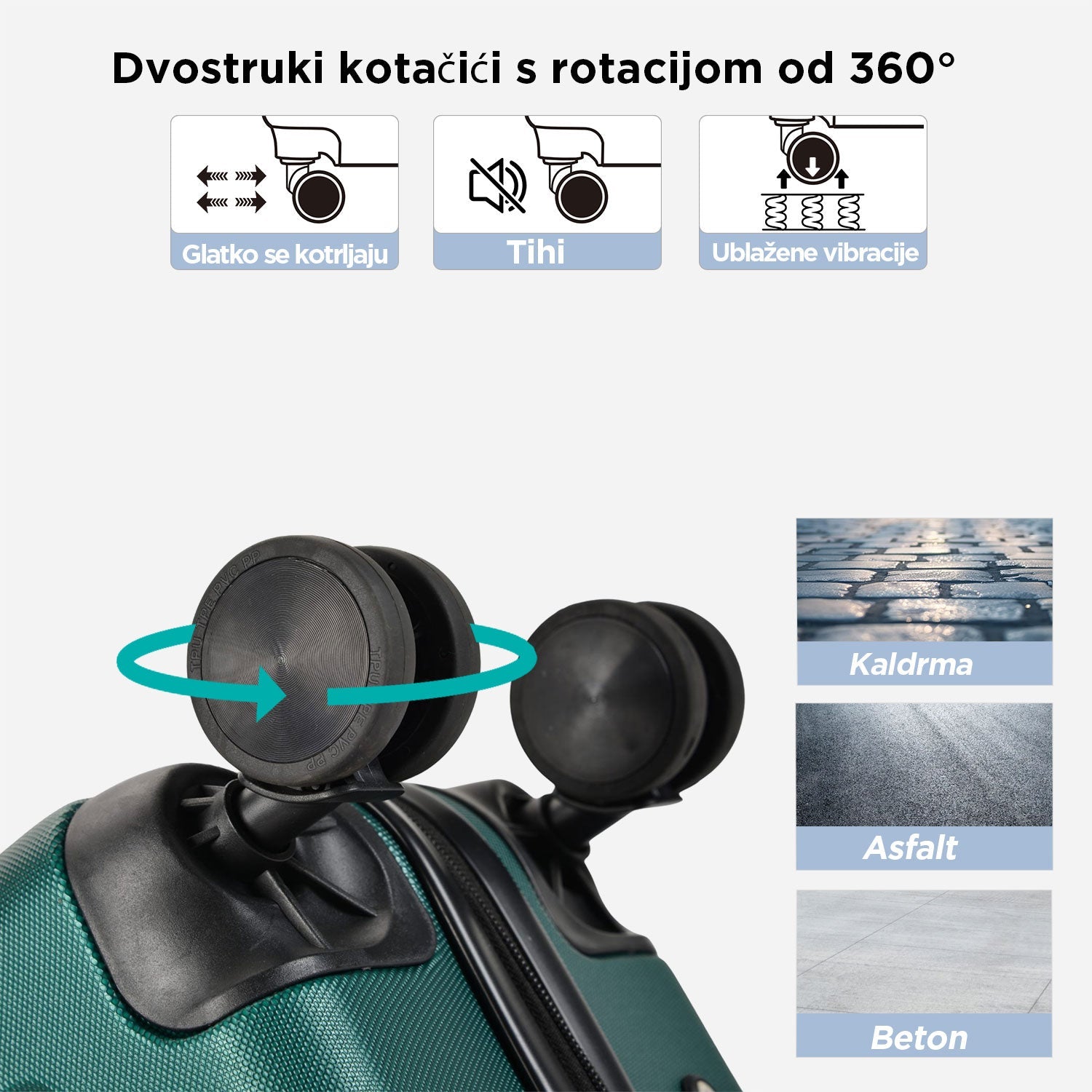 VERTICAL veliki kofer na 4 kotača s bravom, 76 x 50.5 x 29.5 cm, zeleni | BONTOUR-vitahome.hr