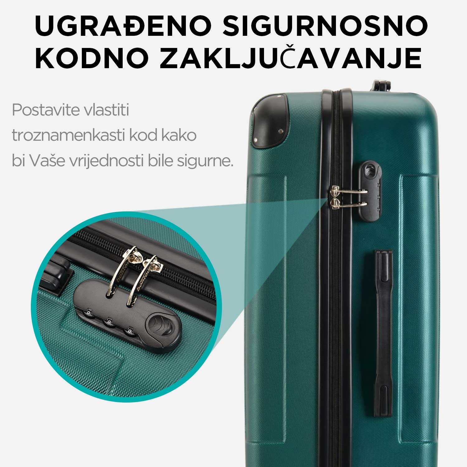 VERTICAL veliki kofer na 4 kotača s bravom, 76 x 50.5 x 29.5 cm, zeleni | BONTOUR-vitahome.hr