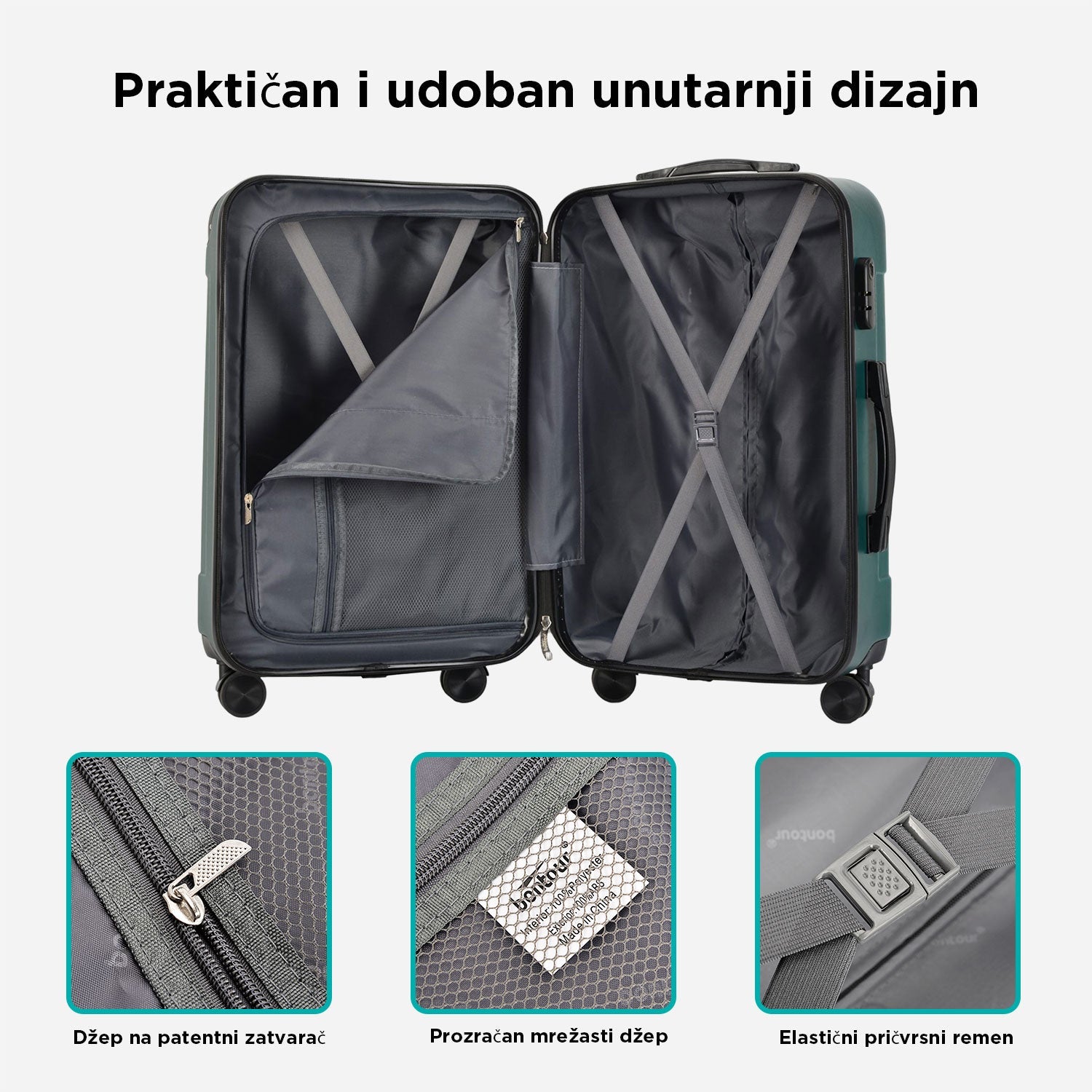 VERTICAL veliki kofer na 4 kotača s bravom, 76 x 50.5 x 29.5 cm, zeleni | BONTOUR-vitahome.hr