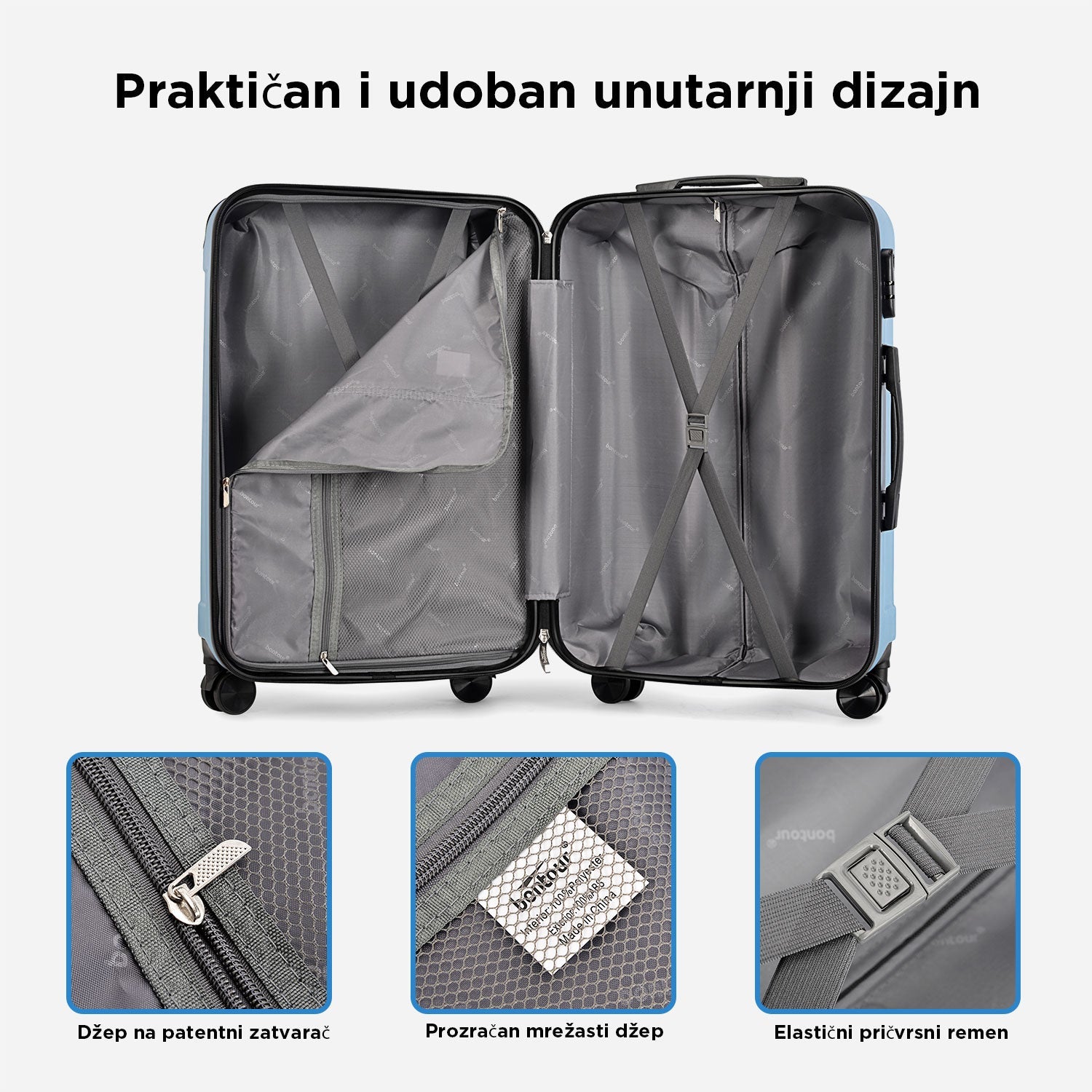 VERTICAL kabinski kofer na 4 kotača s bravom, 55x39x20cm, ledeno plava | BONTOUR-vitahome.hr