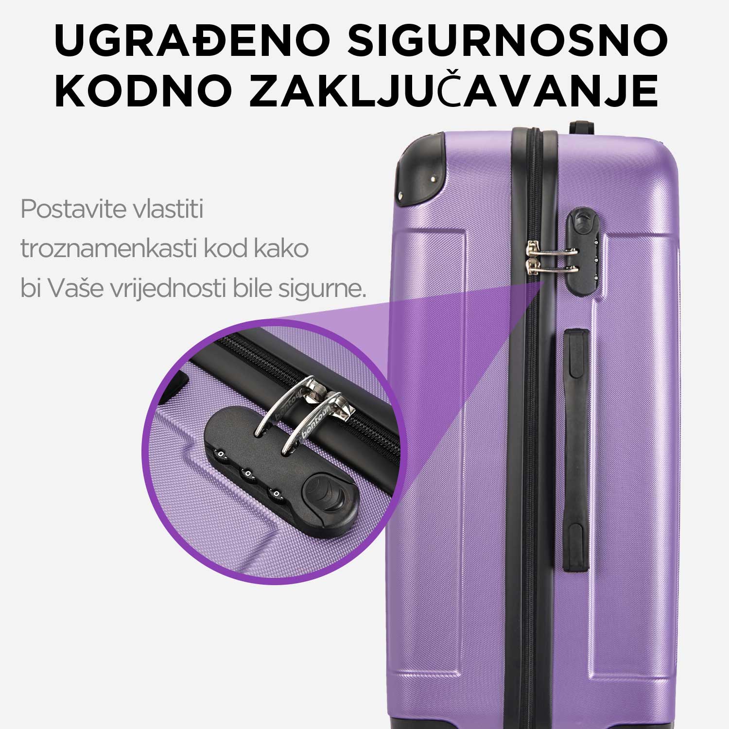 VERTICAL veliki kofer na 4 kotača s bravom, 76 x 50.5 x 29.5 cm, ljubičasta | BONTOUR-vitahome.hr