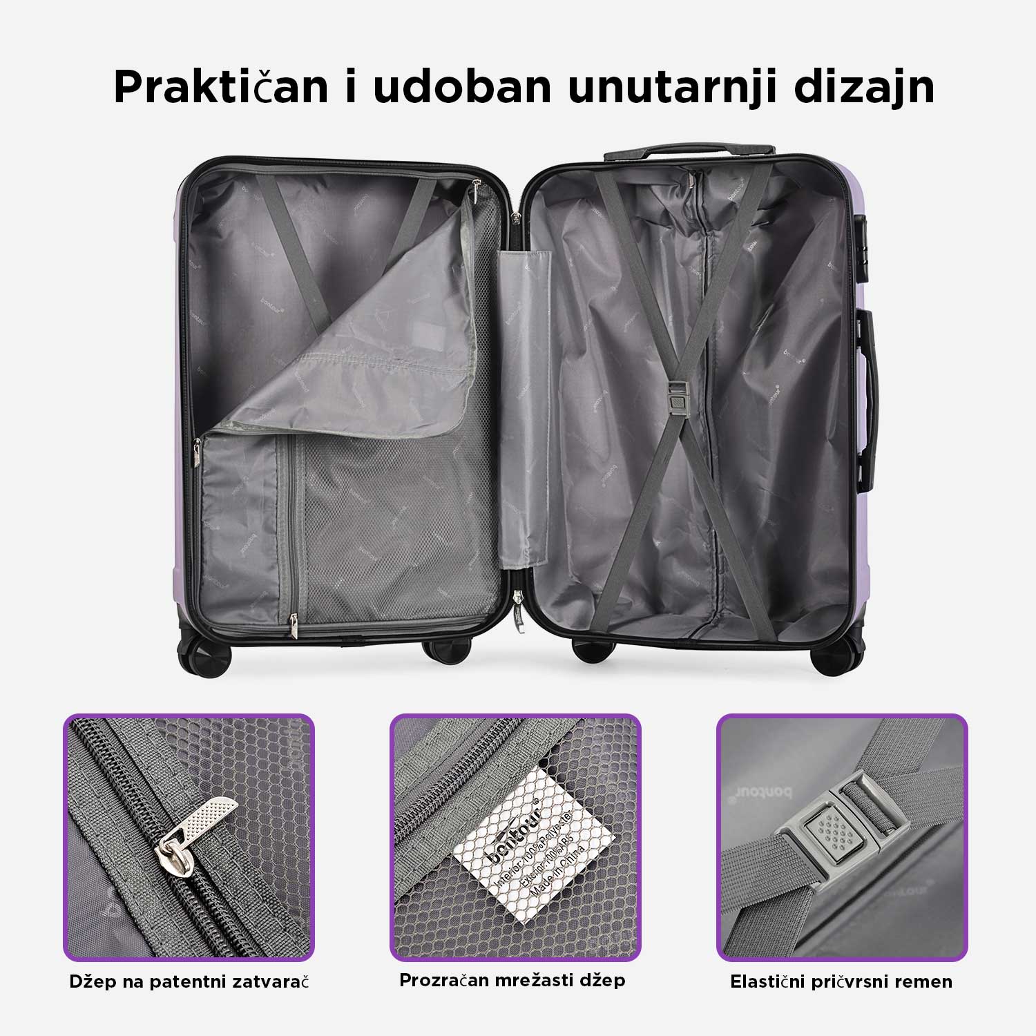 VERTICAL veliki kofer na 4 kotača s bravom, 76 x 50.5 x 29.5 cm, ljubičasta | BONTOUR-vitahome.hr