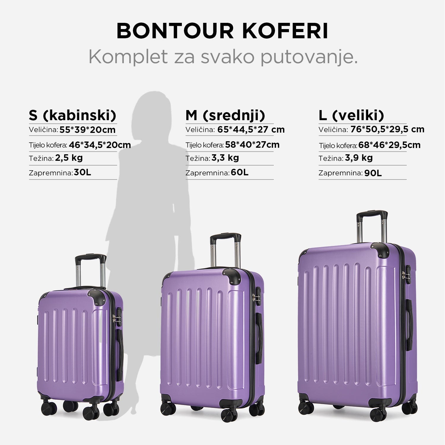 VERTICAL veliki kofer na 4 kotača s bravom, 76 x 50.5 x 29.5 cm, ljubičasta | BONTOUR-vitahome.hr