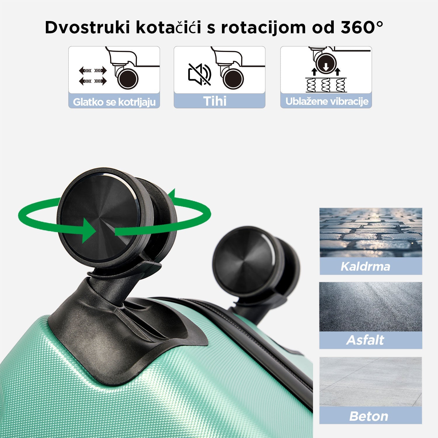 VERTICAL veliki kofer na 4 kotača s bravom, 76 x 50.5 x 29.5 cm, puder zelena | BONTOUR-vitahome.hr