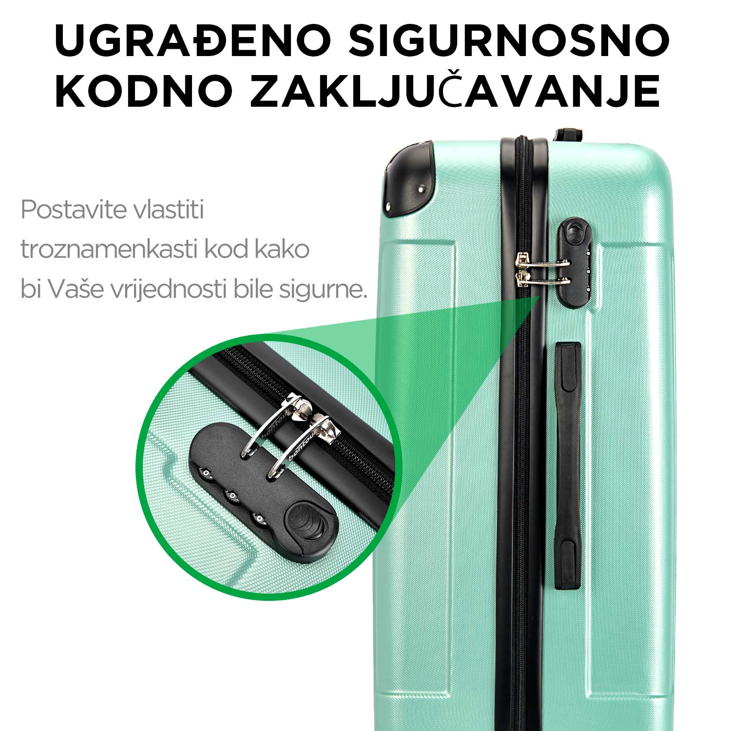 VERTICAL veliki kofer na 4 kotača s bravom, 76 x 50.5 x 29.5 cm, puder zelena | BONTOUR-vitahome.hr