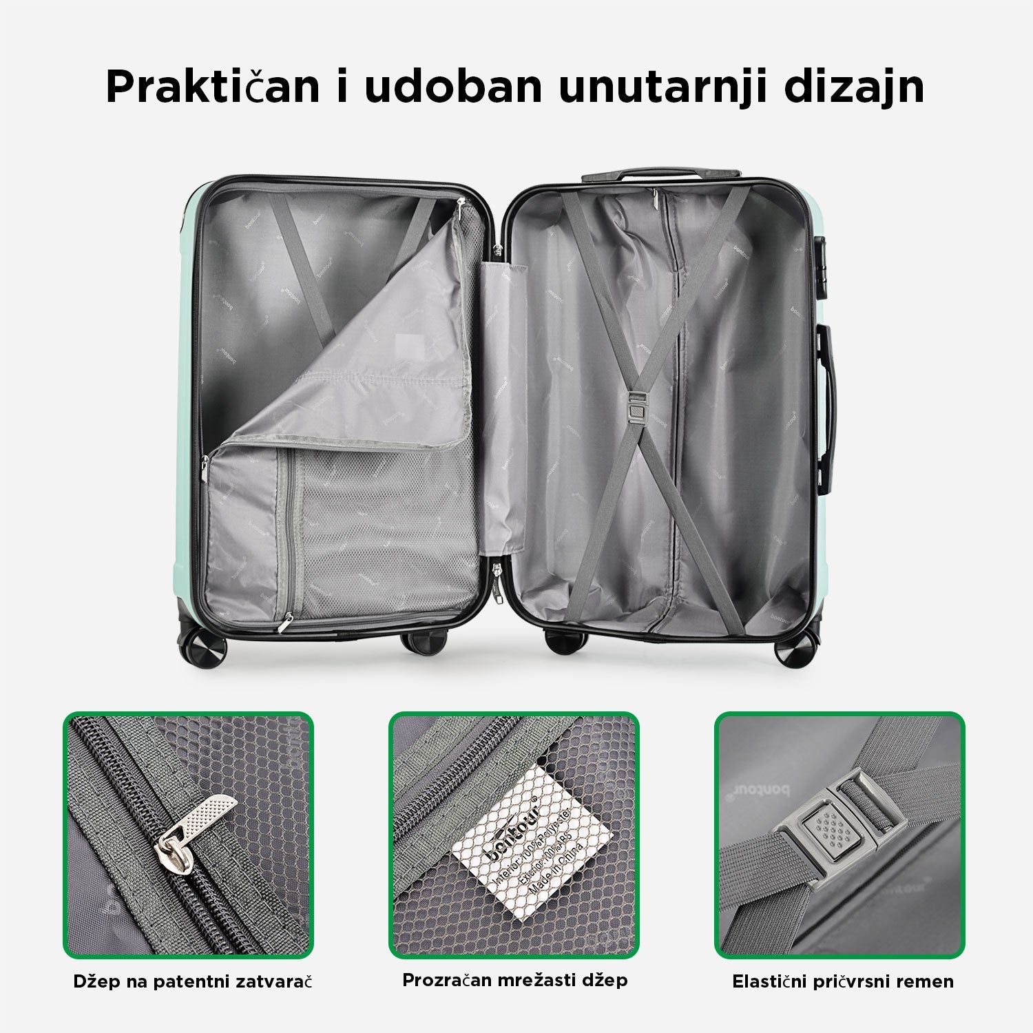 VERTICAL veliki kofer na 4 kotača s bravom, 76 x 50.5 x 29.5 cm, puder zelena | BONTOUR-vitahome.hr