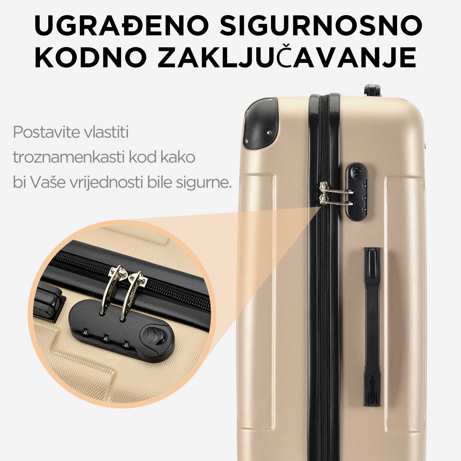VERTICAL veliki kofer na 4 kotača s bravom, 76 x 50.5 x 29.5 cm, šampanjac | BONTOUR-vitahome.hr