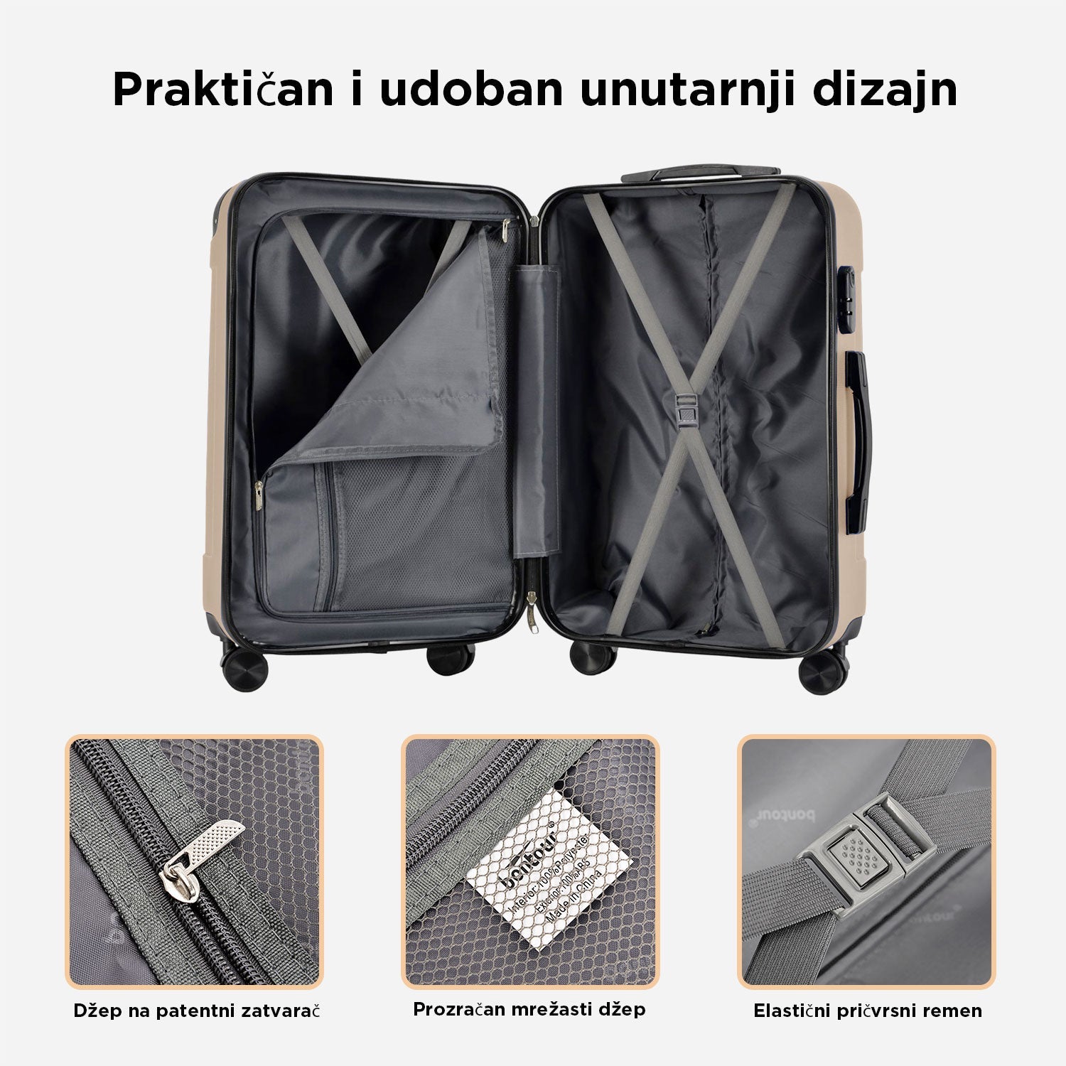VERTICAL veliki kofer na 4 kotača s bravom, 76 x 50.5 x 29.5 cm, šampanjac | BONTOUR-vitahome.hr