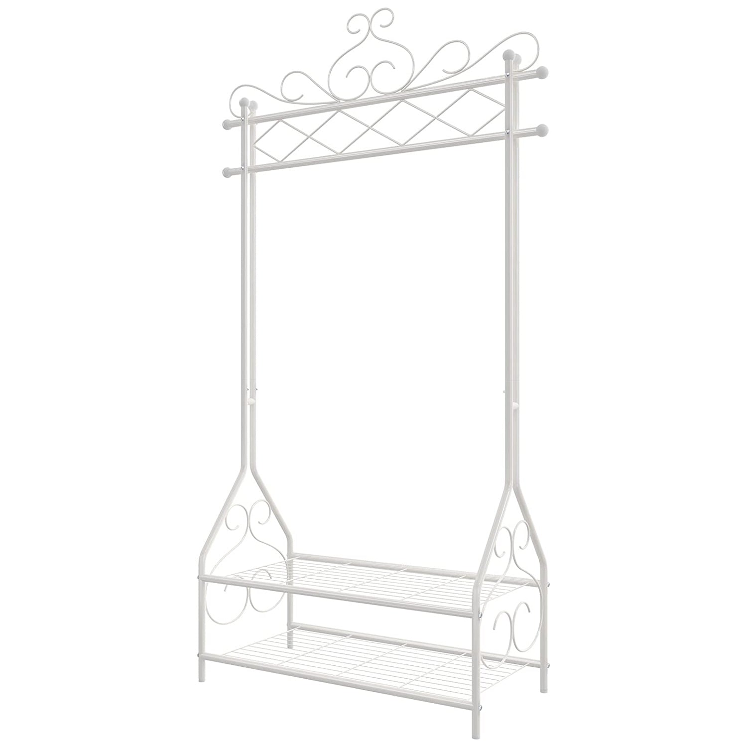 Vintage stalak za odjeću sa šipkom i 2 metalne police, 92 x 41 x 173 cm, bijeli | SONGMICS-vitahome.hr