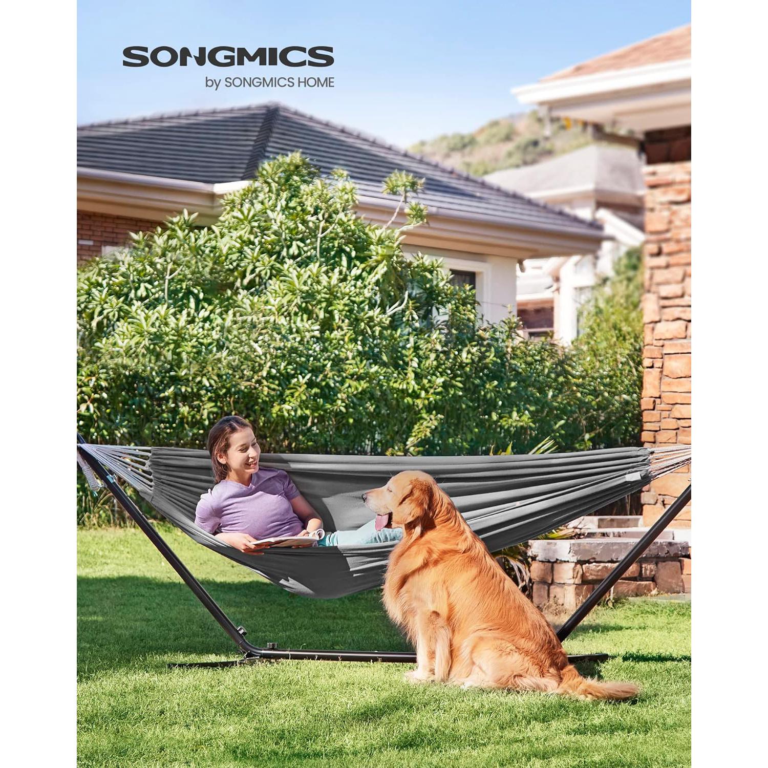 Viseća mreža s okvirom, nosivost do 240 kg, crni okvir i siva mreža za ležanje | SONGMICS-vitahome.hr