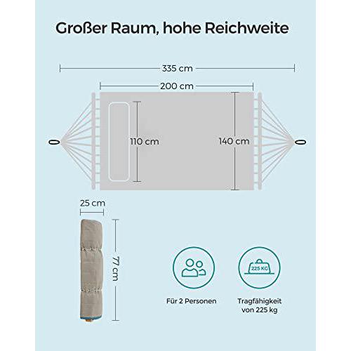 Viseća mreža za dvoje s jastukom, nosivosti 225 kg, 200 x 140 cm, plava-bež | SONGMICS-vitahome.hr