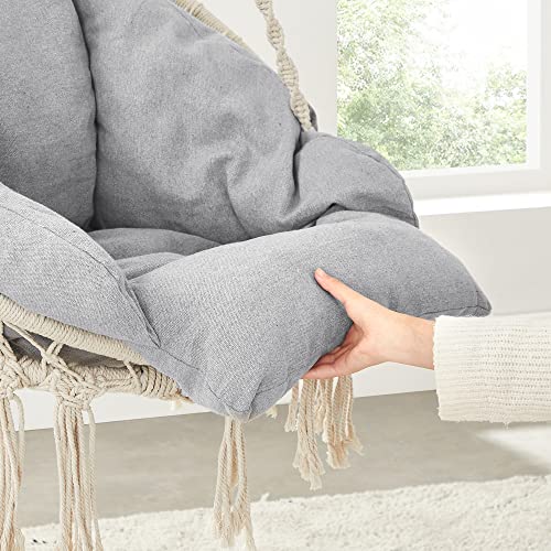 Viseća stolica, ljuljačka stolica boho stila nosivosti do 120 kg, krem bijela i siva | SONGMICS-vitahome.hr