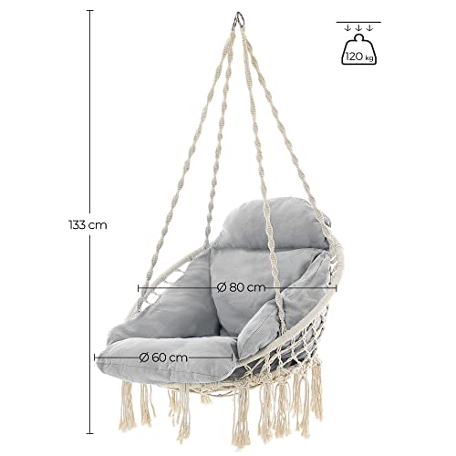 Viseća stolica, ljuljačka stolica boho stila nosivosti do 120 kg, krem bijela i siva | SONGMICS-vitahome.hr