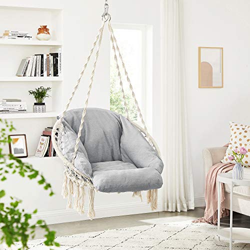 Viseća stolica, ljuljačka stolica boho stila nosivosti do 120 kg, krem bijela i siva | SONGMICS-vitahome.hr